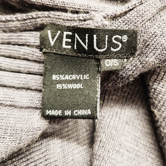 Venus Wool Blend Grey Black Color Block Knit Sweater Cape Poncho One Size - Picture 2 of 6